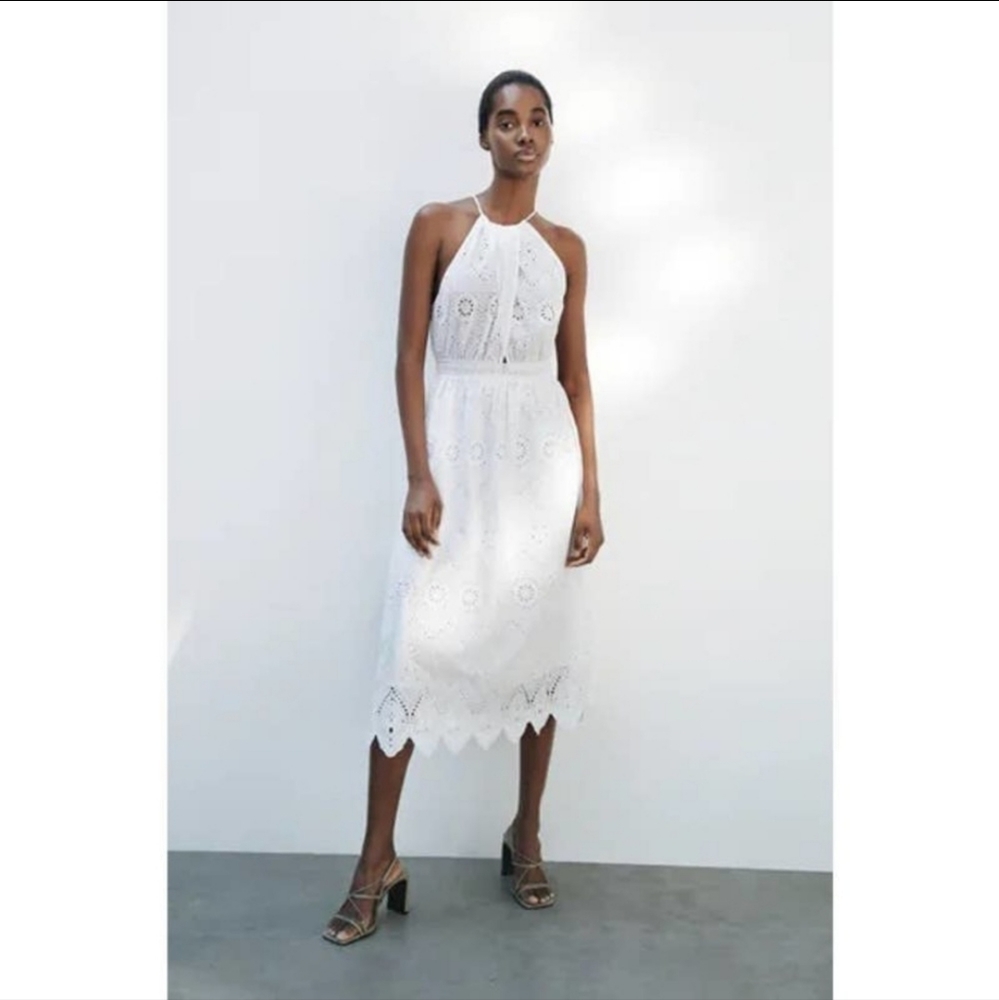 Embroidered White Dress Zara M